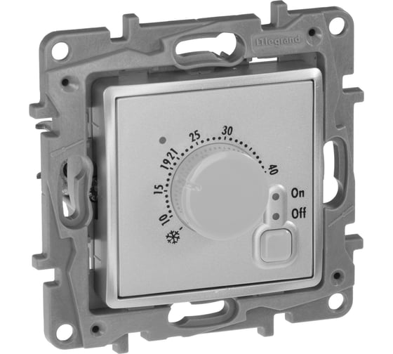 Изображение товара Терморегулятор для тёплого пола Legrand Etika с внешним датчиком в комплекте 16А 230В алюминий 672430