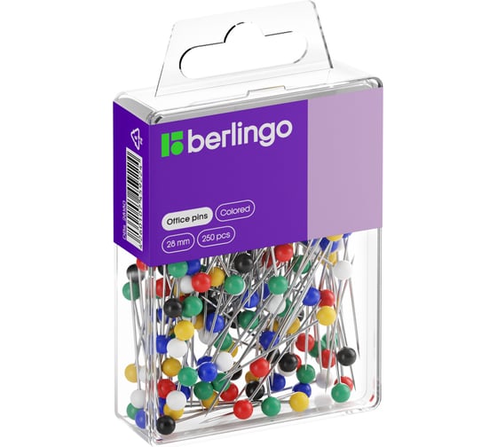 Изображение товара Офисные булавки BERLINGO 28 мм, 250 шт, пластиковая коробка DBs_28180