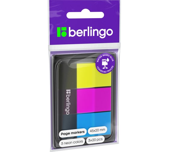 Изображение товара Флажки-закладки BERLINGO 45х20 мм, 20 листов х 3 неоновых цвета, в диспенсере LSz_45201