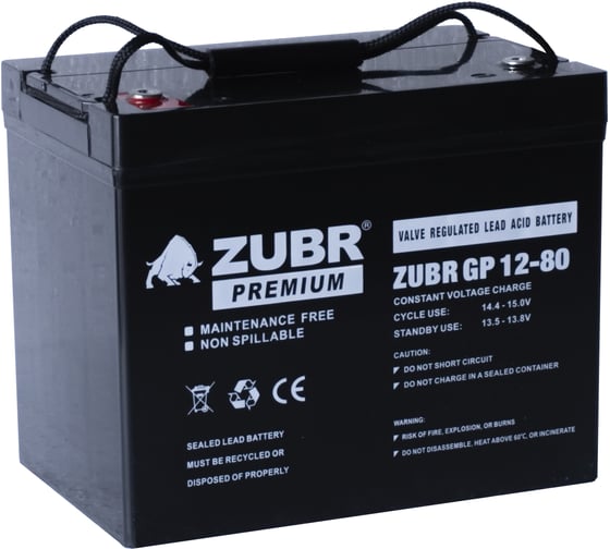 Изображение товара Аккумуляторная батарея ZUBR GP 12V 80Ah, Китай GP12-80(ZUBR)