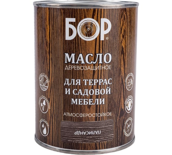 Изображение товара Масло для дерева Бор с воском, для террас и садовой мебели, палисандр, 0,64 кг 4690417074198
