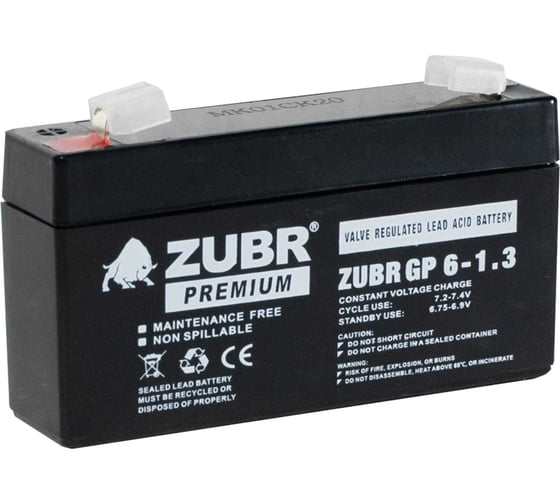 Изображение товара Аккумуляторная батарея ZUBR GP 6V 1.3Ah, Китай GP6-1.3(ZUBR)