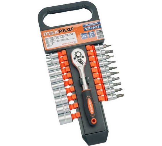 Изображение товара Набор торцевых головок с трещоткой MAXPILER 21 предмет, 1/4" MXT-22-SET