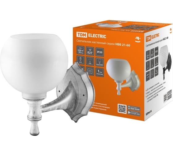 Изображение товара Светильник TDM ELECTRIC НББ 21-60-1323 УХЛ4 белый под серебро, плафон полушар белый SQ0370-0202