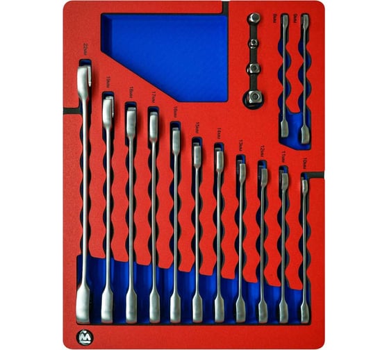 Изображение товара Набор комбинированных трещоточных ключей МАСТАК 8-22 мм, ложемент, 17 предметов 5-21317