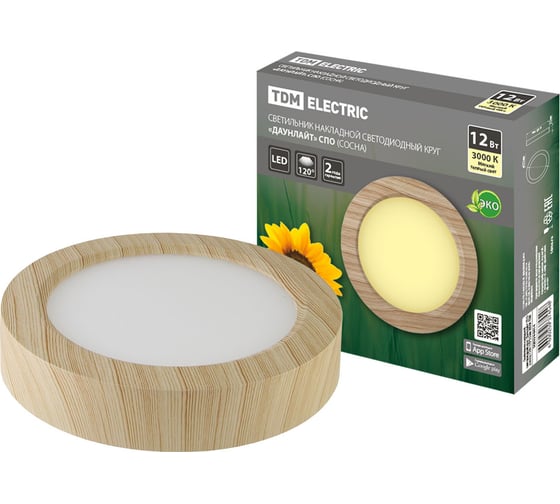 Изображение товара Накладной светодиодный светильник TDM ELECTRIC круг "Даунлайт" СПО сосна 12 Вт 170*32 мм 3000К SQ0329-0414