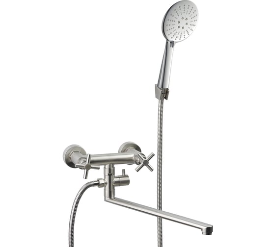 Изображение товара Смеситель для ванны двухручковый AQUEDUC 345714 длинный излив 35 см нержав. сталь /10 ЭК000145714