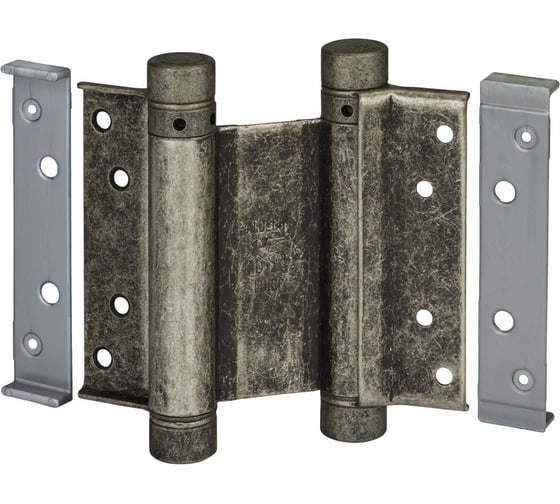 Изображение товара Барная пружинная петля двойного действия ALDEGHI LUIGI SPA 100х37х33 мм, цвет: античное серебро, к-т: 2 шт + ключ с декоративными шурупами 101FA100B2