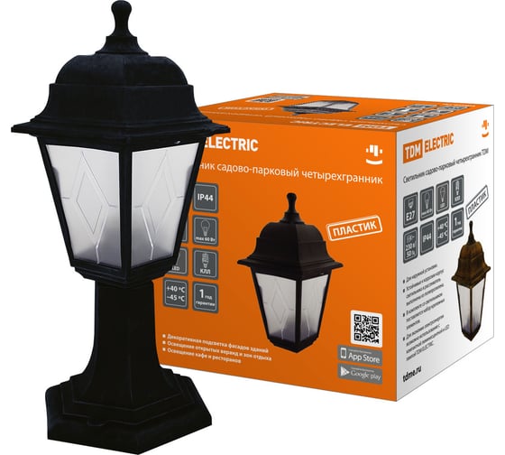 Изображение товара Светильник уличный четырехгрник TDM ELECTRIC, стойка, пластик, рассеиватель пластик, черный SQ0330-0765