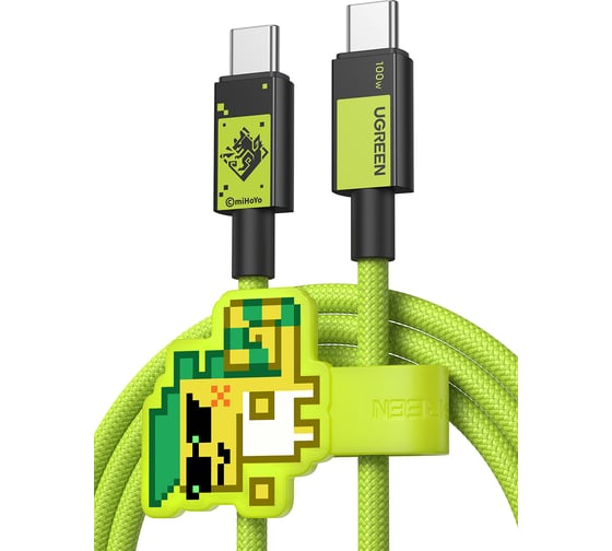 Изображение товара Кабель UGREEN USB-C на USB-C версия Genshin Impact 2.0 Male 5A Data Cable 1M - Green 45063GI