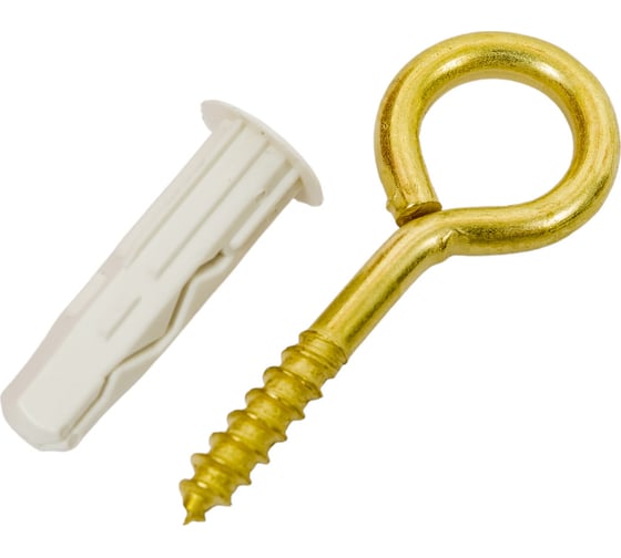 Изображение товара Дюбель ЕВРОПАРТНЕР MULTI 6 + петля-шуруп L25 х d4,1 х d10 латунный, 10 шт. RB2 0154