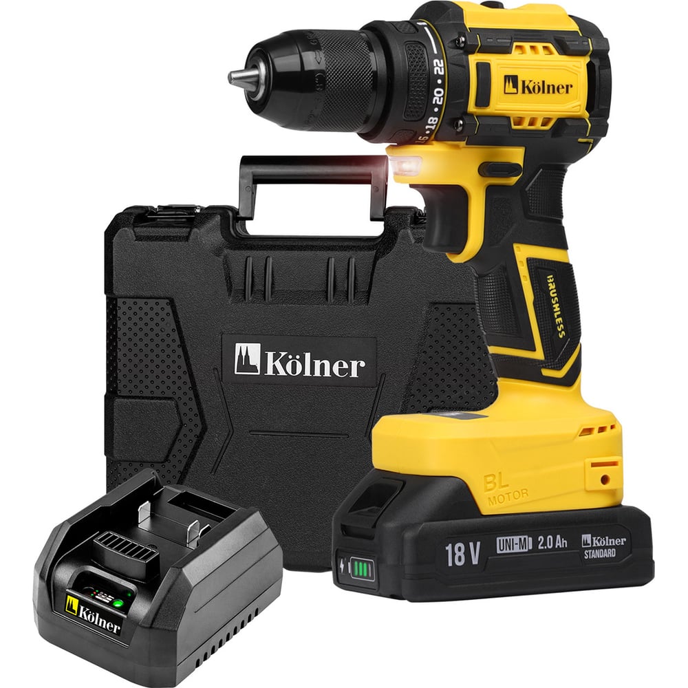 Изображение товара Аккумуляторная дрель-шуруповерт KOLNER 18V UNI-M с быстрозажимным патроном