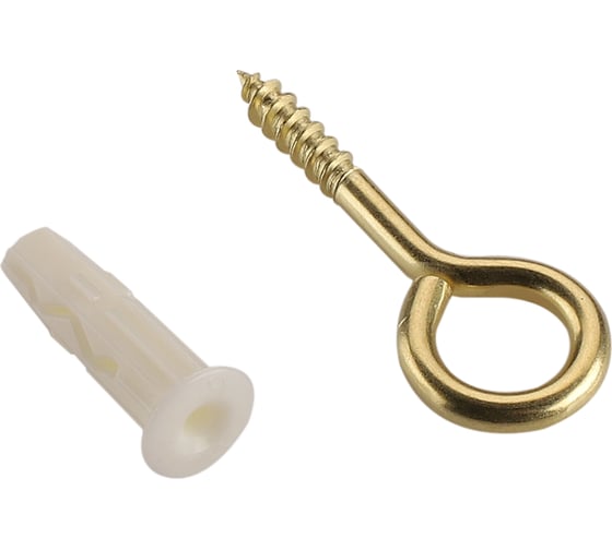 Изображение товара Дюбель ЕВРОПАРТНЕР MULTI 8 + петля-шуруп L30 х d5 х d14 латунный, 8 шт. RB2 0166