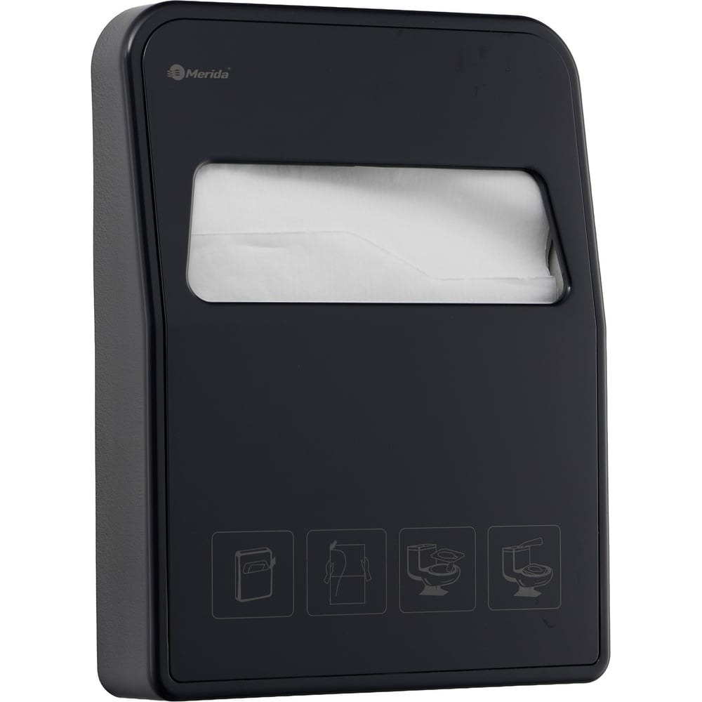 Изображение товара Диспенсер для покрытий на сиденье унитаза Merida ONE настенный 200 листов ABS черный Изображение товара Диспенсер для покрытий на сиденье унитаза Merida ONE настенный 200 листов ABS черный
