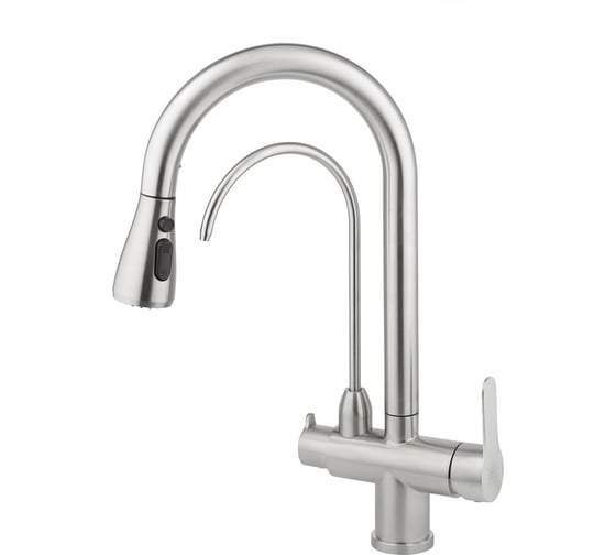 Изображение товара Смеситель для кухни одноручковый AQUEDUC 345330 выдвижной излив, с переключателем фильтра для питьевой воды, нерж. сталь /12 ЭК000145330