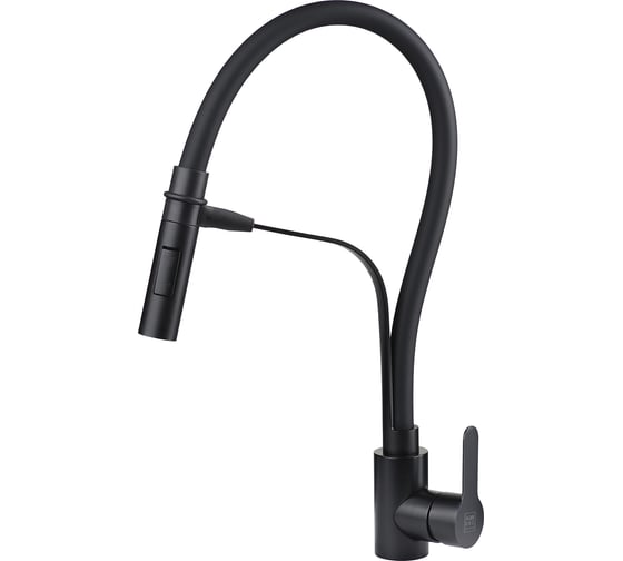 Изображение товара Смеситель для кухни одноручковый AQUEDUC 345735 гибкий излив, нержав. сталь, черный /10 ЭК000145735