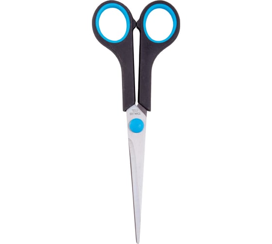 Изображение товара Комплект ножниц OfficeSpace, 24 шт в упаковке, 17,1 см, черные с синими вставками, ПВХ чехол с европодвесом 264902