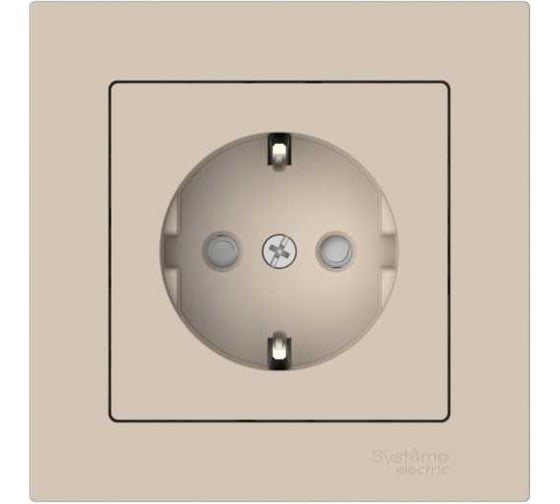 Изображение товара Розетка Systeme Electric ATLASDESIGN с заземлением со шторками, 16А, в сборе, быстрозажим. клем., песочный ATN001244S