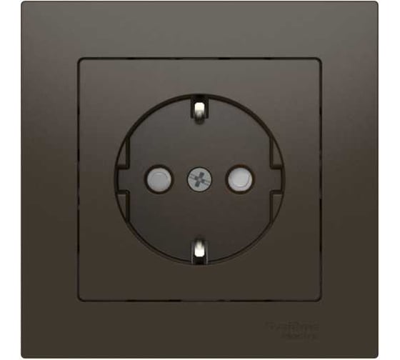 Изображение товара Розетка Systeme Electric ATLASDESIGN с заземлением со шторками, 16А, в сборе, быстрозажим. клем., мокко ATN000644S
