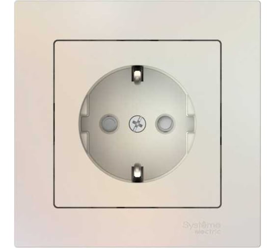 Изображение товара Розетка Systeme Electric ATLASDESIGN с заземлением со шторками, 16А, в сборе, быстрозажим. клем., жемчуг ATN000444S