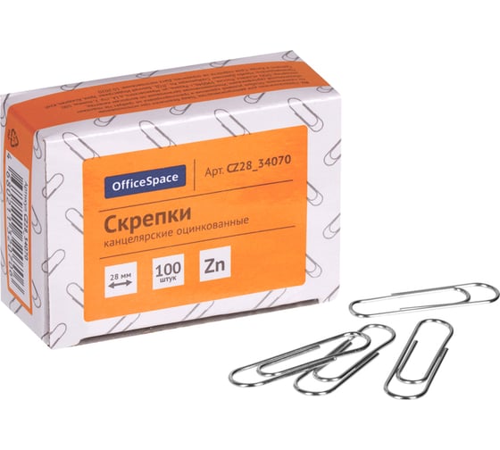 Изображение товара Скрепки Office Space 28мм, 100шт, оцинкованные CZ28_34070