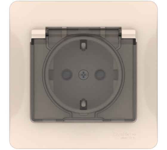 Изображение товара Розетка Systeme Electric GLOSSA с заземлением со шторк. с крышк., 16А, IP44, в сборе, быстрозажим. клем., БЕЖЕВЫЙ GSL000248S