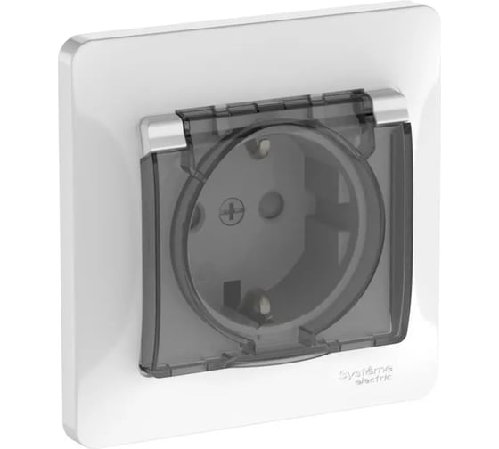 Изображение товара Розетка Systeme Electric GLOSSA с заземлением со шторк. с крышк., 16А, IP44, в сборе, быстрозажим. клем., БЕЛЫЙ GSL000148S