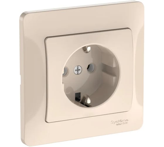 Изображение товара Розетка Systeme Electric GLOSSA с заземлением, 16А, в сборе, быстрозажим. клем., БЕЖЕВЫЙ GSL000242S