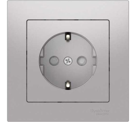 Изображение товара Розетка Systeme Electric ATLASDESIGN с заземлением со шторками, 16А, в сборе, быстрозажим. клем., алюминий ATN000344S