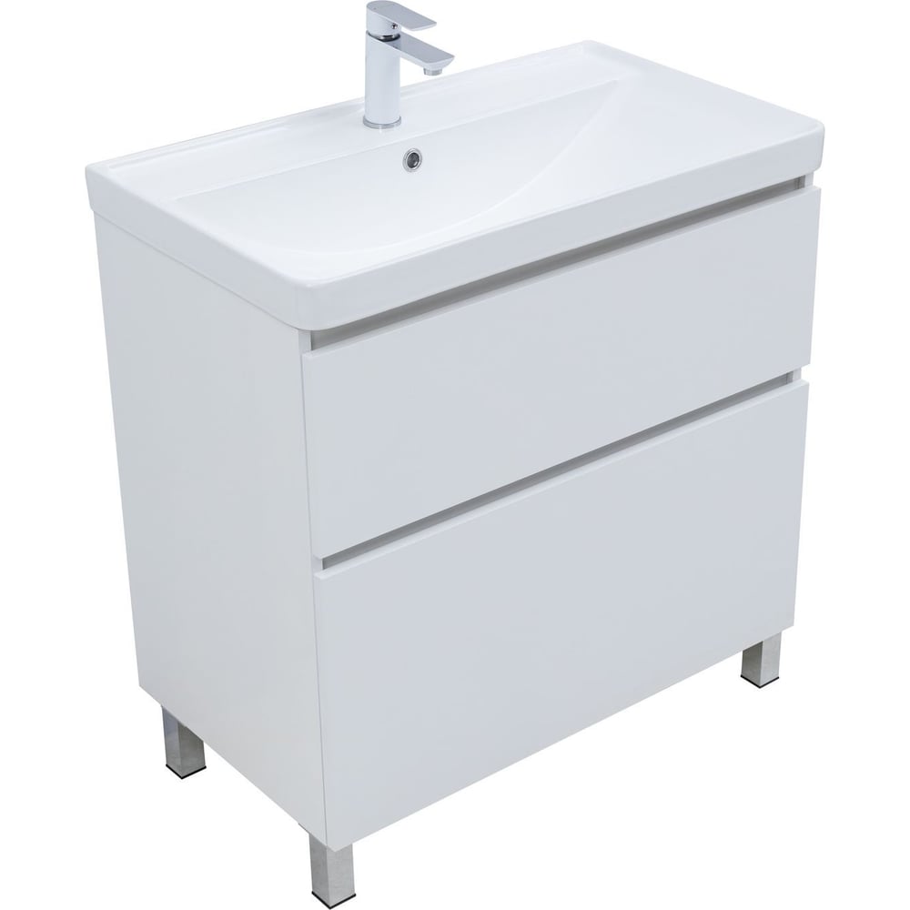 Изображение товара Тумба Aquanet Вега 70 напольная с двумя ящиками белая глянцевая модерн