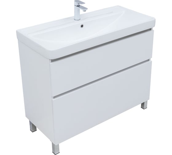 Изображение товара Тумба Aquanet Вега 100 напольная 2 ящика, цв. белый глянец (344125) 00344125