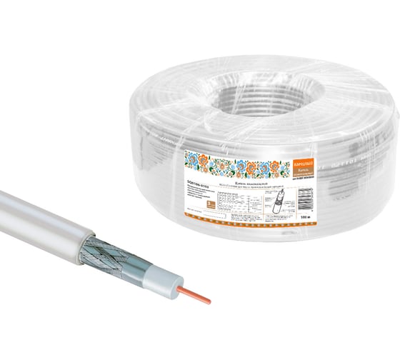 Изображение товара Кабель коаксиальный TDM ELECTRIC белый, RG 6 CCS для внутренней прокладки, длинной 100 метров, серия "Народная" SQ0106-0103