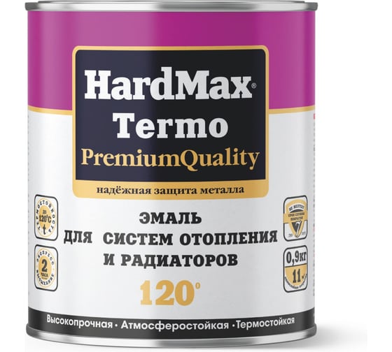 Изображение товара Эмаль для систем отопления и радиаторов HardMax TERMO белоснежная, банка 0,9 кг 4690417070121