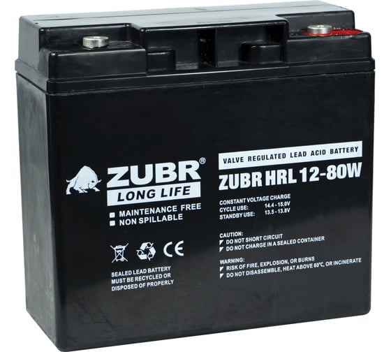Изображение товара Аккумуляторная батарея ZUBR HRL12-80W, Китай HRL12-80W(ZUBR)