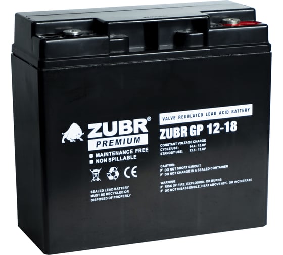 Изображение товара Аккумуляторная батарея ZUBR GP 12V 18Ah, Китай GP12-18(ZUBR)
