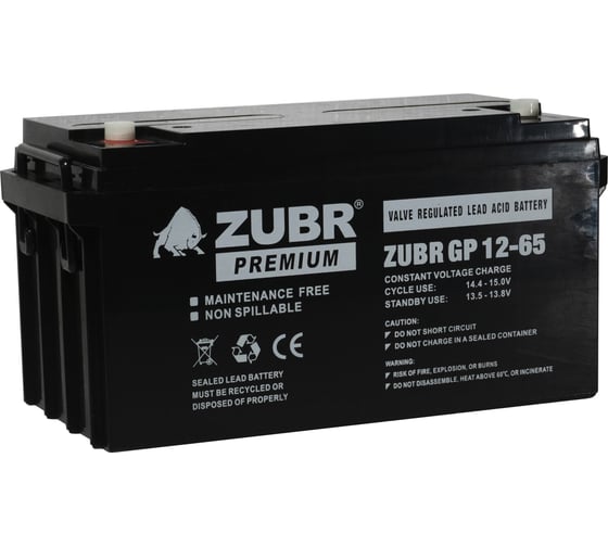 Изображение товара Аккумуляторная батарея ZUBR GP 12V 65Ah, Китай GP12-65(ZUBR)