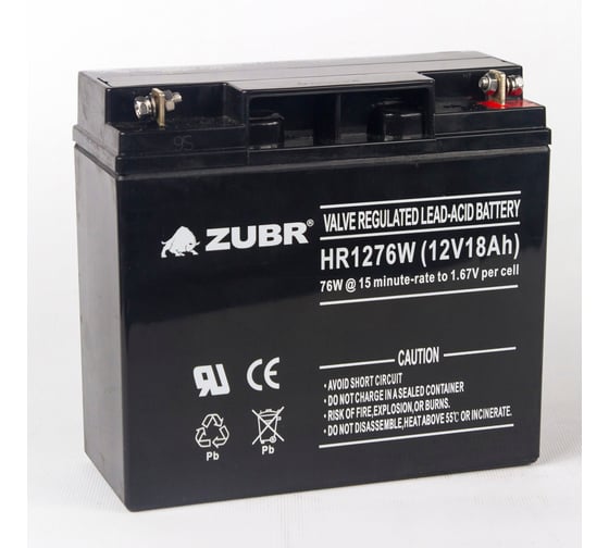 Изображение товара Аккумуляторная батарея ZUBR HR12-76W 12V18Ah, Китай HR12-76W(ZUBR)