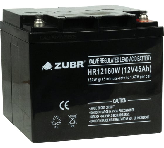 Изображение товара Аккумуляторная батарея ZUBR HR12-160W 12V45Ah, Вьетнам HR12-160W(ZUBR)