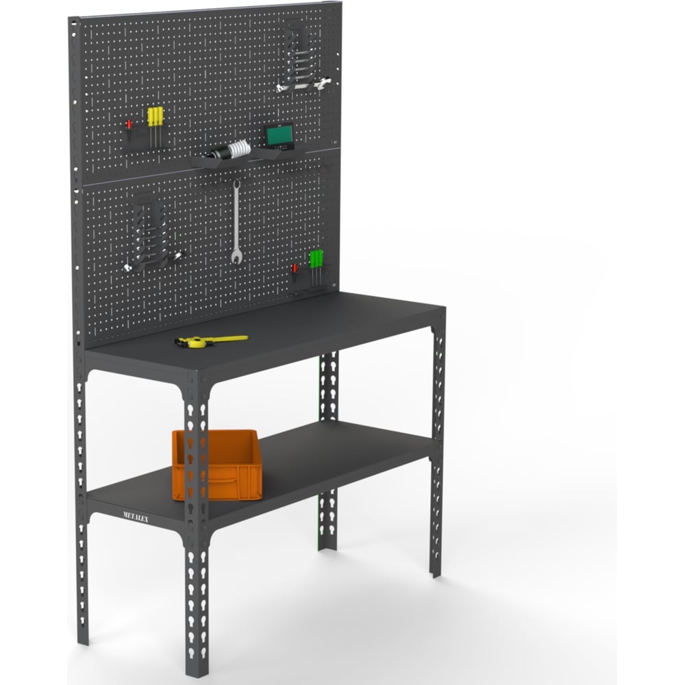Изображение товара Стол-верстак ООО Металекс 950x1700x500 мм с полками и аксессуарами, серый