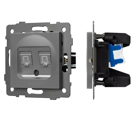 Изображение товара Механизм компьютерной розетки Arlight двойной SCT-MPC2-PL-GR-V 1шт 0 049851