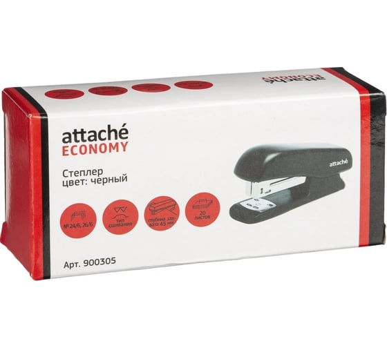 Изображение товара Степлер Attache Economy до 20 листов, на 24/6, 26/6 пластик, черный 900305