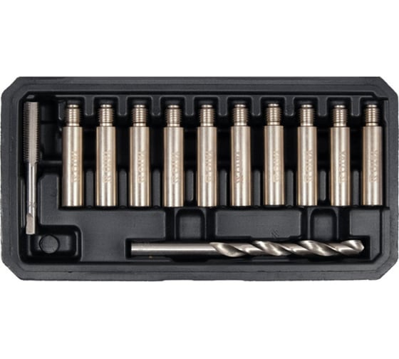 Изображение товара Набор для ремонта сорванной резьбы в тормозном суппорте YATO 12 предметов (пластиковый кейс) YT-17588