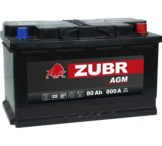 Изображение товара Аккумуляторная батарея AGM 80Ah R+ ZUBR ZA800