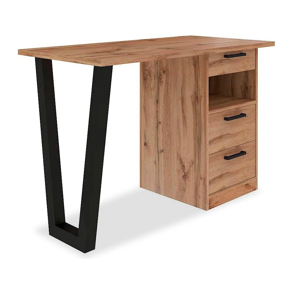 Изображение товара Письменный стол в стиле лофт DQ 1100x550 дуб табачный с тумбой