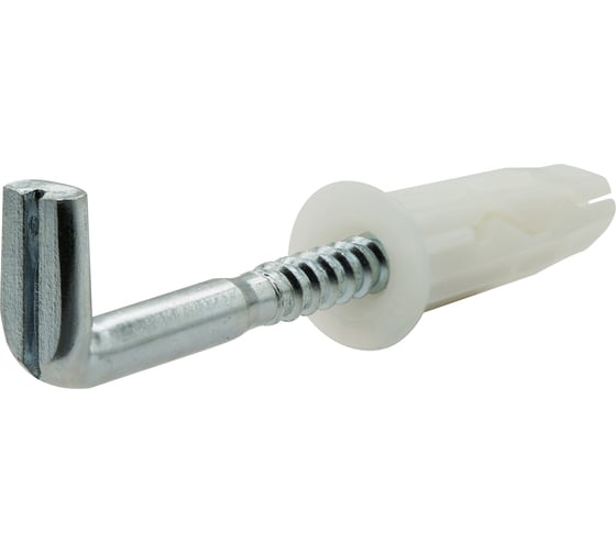 Изображение товара Дюбель ЕВРОПАРТНЕР MULTI 10 + крюк-шуруп, L-образный, d5,1 х L50, прямой шлиц, ZN, 6 шт. RB2 0168