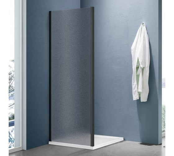 Изображение товара Боковая часть душевого ограждения SANTREK AQUA Lea- SP-900-G-Matt Black 900х1850 стекло Грейп 5мм, профиль Чёрный 332289