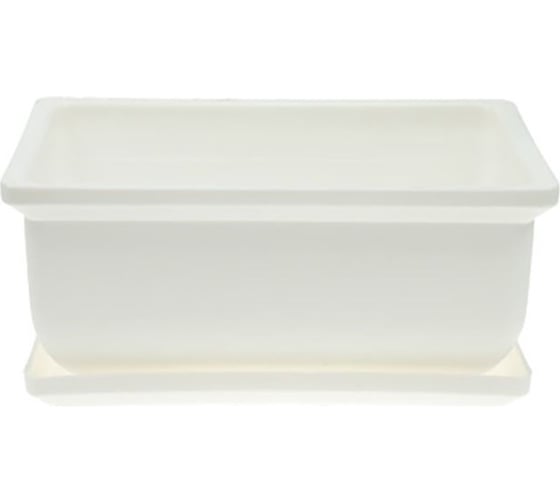 Изображение товара Кашпо с поддоном ФлораПласт Бонсайница 20х14х9 см, белое, 2 л 000919