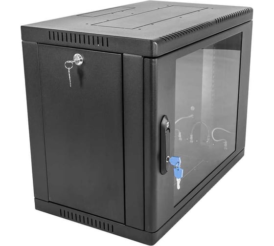 Изображение товара Шкаф телекоммуникационный ЦМО настенный, сварной, 9U, 600х650, съемные стенки, дверь стекло, черный ШРН-9.650-9005