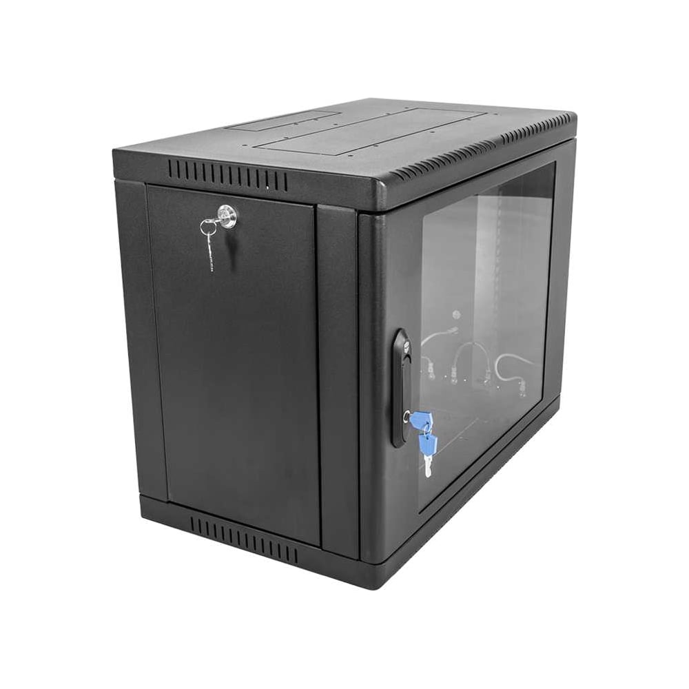 Изображение товара Шкаф телекоммуникационный ЦМО настенный, сварной, 9U, 600х350, съемные стенки, дверь стекло, черный ШРН-9.350-9005