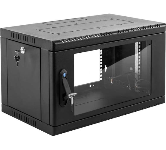 Изображение товара Шкаф телекоммуникационный ЦМО настенный, сварной, 6U, 600х650, съемные стенки, дверь стекло, черный ШРН-6.650-9005